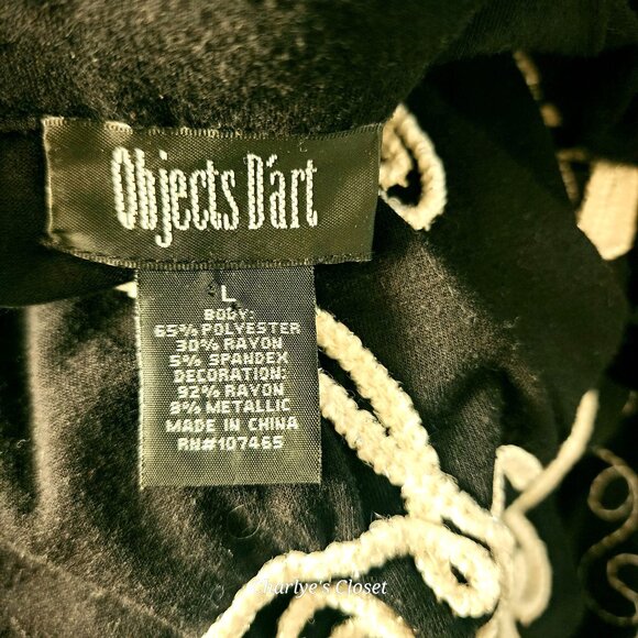 Black/White Metallic Embroidered V-neck Elevated Tunic By Objects Dart Sz. L - Picture 3 of 7